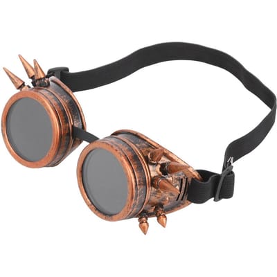 ABS Industrieel Vintage Spiked Steampunk Unieke Bril Fietsbril Dubbellaags Winddicht Zonnebril Zwart Copper Color