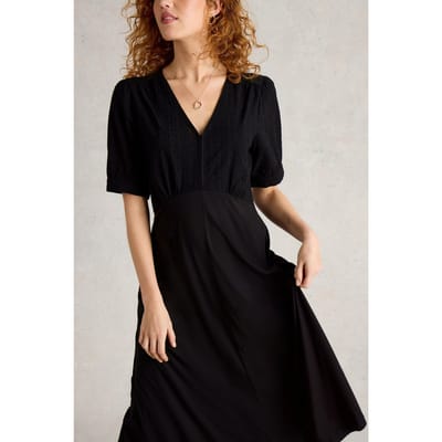 White Stuff Megan Broderie Jersey Dress Pure Black Taglia: 6 PETITE | Abiti Midi Outlet | Donna | Nero