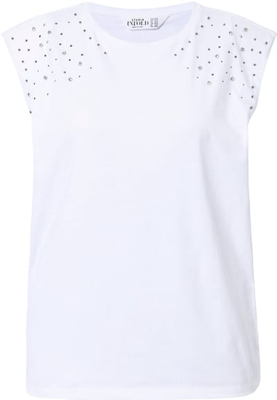 Studio Untold - Dames - Top oversize shape schouders met glittersteentjes - Off-white - Maat 42+