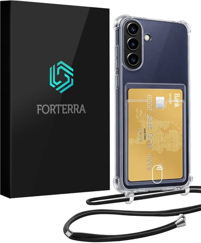 Hoesje Geschikt voor Samsung A37 Pashouder Case Siliconen Hoes Met Koord - Hoes Geschikt voor Samsung Galaxy A37 Met Telefoonkoord Hoesje Back Cover Met Pasjeshouder - Transparant