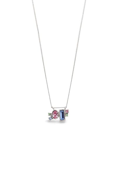Elli - Halsketting - Ketting met steen Vrouwen Pantserketting Glazen Kristallen Briljant Geslepen Roze Blauw 925 Sterling Zilver 42 cm -