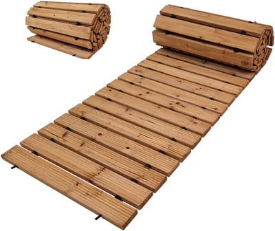 TRUTZHOLM Oprolbaar Houten Pad 250x43cm - Rustiek Dennenhout Tuinpad - Heavy Duty Antislip Rolpad Weerbestendig Loopmat