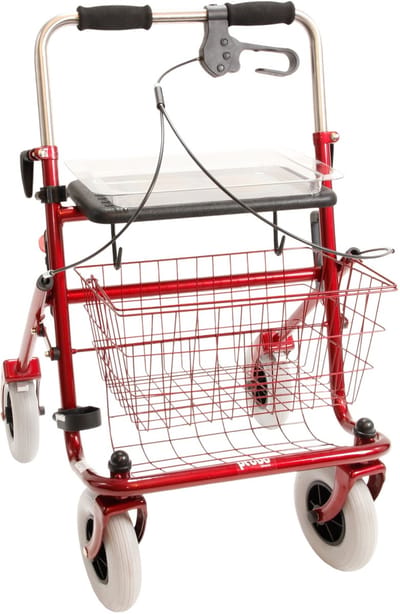 Rollator 43 cm zitbreedte - Premis Provo - Tot 120 kg - In hoogte verstelbaar - Duwbeugel - Eenzijdige rem Links - Passieve rem - Metallic Rood