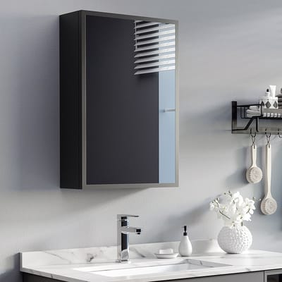 REDOM - Badkamerkast Met Spiegeldeur - Wandmontage - Strak Ontwerp - Voor Badkamer - Staal En Aluminium - Zwart - 40x15x60 Cm