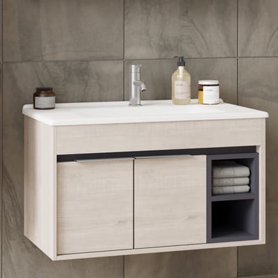 Koblenz Badkamermeubel Set 80 cm Lissabon – Softclose Semi-Handgreep, 2 Deuren, Keramische Wastafel