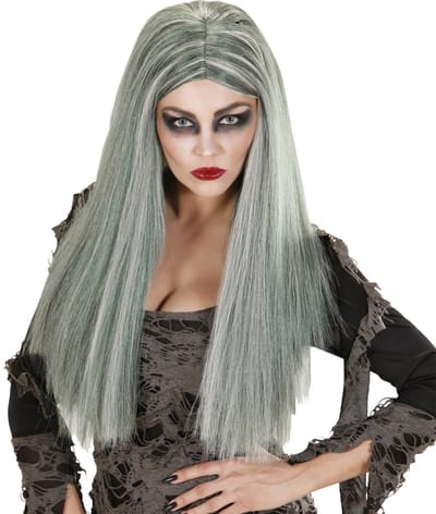 Zombie pruik Jill dames grijs lang haar
