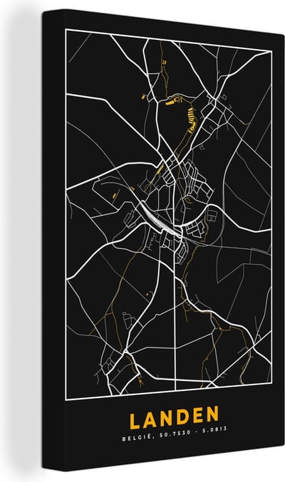 Canvas Schilderij Landen - Plattegrond - Stadskaart - Goud - Kaart - 20x30 cm - Wanddecoratie