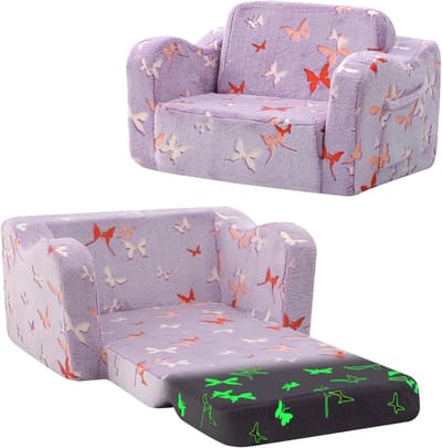 Kinderbank Uitklapbaar - Slaapbank Kinderen - Spelen en Slapen - 2-in-1 Design - 50x43x40cm - Paars