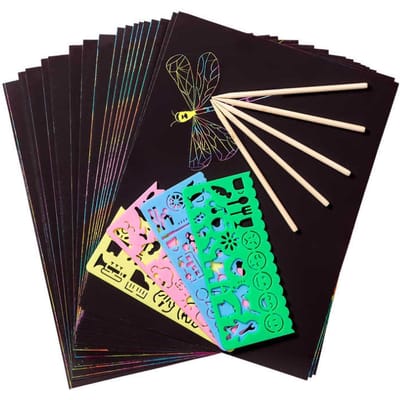 Kraspapier Kunstset Regenboog Magisch Kraspapier 50 STUKS voor Kinderen Zwart Kras het Af Kunst Knutselen zwart