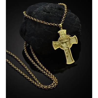 Retro Christus Jezus Kruisbeeld Hanger Ketting Metalen Ketting Zwaar Sieraden Cadeau Religieus Christelijk Doornenkroon Grote Hanger