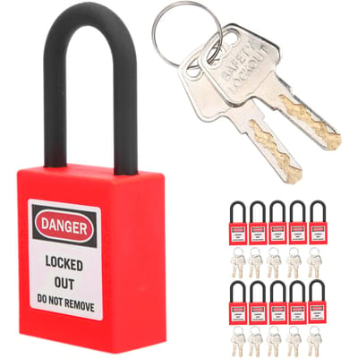10 Ensembles 38mm Cadenas de Blocage Anti-poussière Nylon Outil de Sécurité Isolation Ingénierie Industrielle pour Usines Rouge
