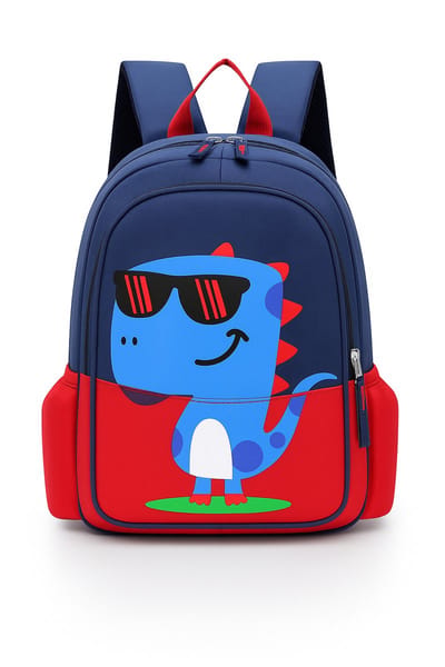 BoefieBoef Blauw Rood Dino Zonnebril Rugzak 14L - Grote Nylon Schooltas Meisjes - Basisschool Uitjes - Cadeau - 36x25x16cm