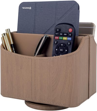 360 graden draaibare afstandsbedieninghouder, 5-delig, nachtkastje, PU-leer, multifunctionele organizer, bureau-organizer, opbergdoos voor iPad Mini, pen, telefoon, media (abrikoos)