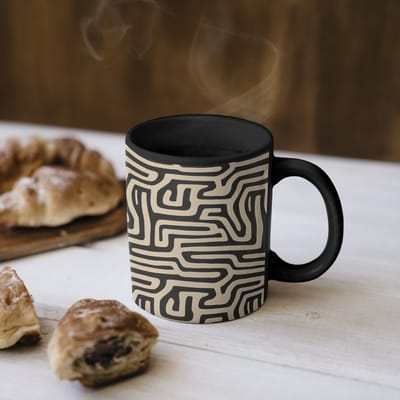 Magische Mok - Foto op Warmte Mokken - Koffiemok - Grafisch - Lijnen - Zwart - Magic Mok - Beker - 350 ML - Theemok