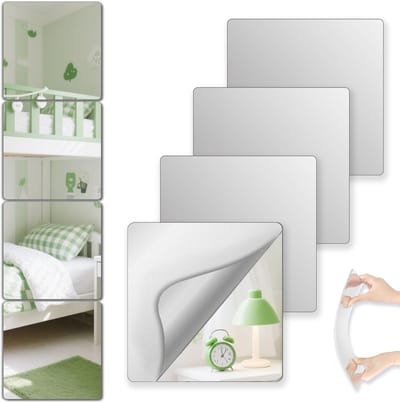 Zelfklevende spiegel – Spiegelsticker – 30 x 30 cm – Set van 4 – Wandspiegel – Onbreekbaar – Zelfklevend – Voor wanddecoratie in de klas, peuterspiegel – Kunststof deurspiegels inclusief lijm