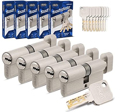 Knopcilinders Set - Gelijk sluitend - Deuren Beveiligen - Nood- en Gevarenfunctie - 60 mm 5 stuks - Mat Messing