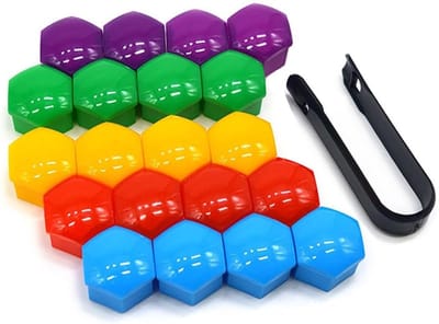 Set van 20 Stuks 19mm Auto Wielmoerkappen, Universele Hub Schroefdoppen met Verwijdertool in Diverse Kleuren