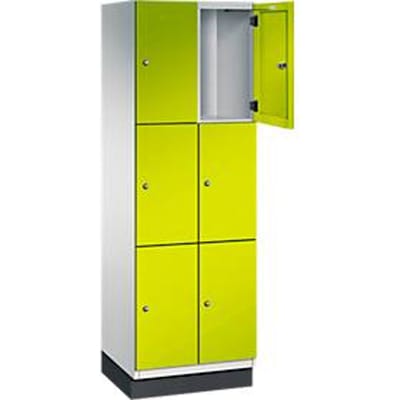 C+P Cambio lockerkast, 2 vakken, 6 vakken, met plint, B 600 x D 525 x H 1980 mm, lichtgrijs/kleedgroen