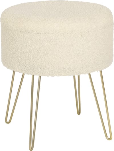 Luxe Poef Feri - Met opbergruimte - Rond - Voetenbank met opbergruimte - Opbergbox hocker - Zitkist met deskel - Beige - Teddy - 39x39x44 cm