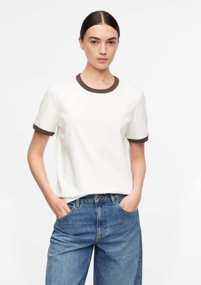 Hoogwaardige katoenen T-shirt met contrasterende mouwen dames COMMA