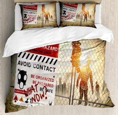 ABAKUHAUS Zombie dekbedovertrekset, topkwaliteit zacht en warm driedelig dekbedovertrek met 2 kussenslopen, tweepersoonsbed, beige rood meerkleurig
