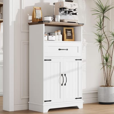Opbergkast in landhuisstijl – met deuren en lades – Vrijstaande badkamerkast – Multifunctionele opbergkast voor keuken, woonkamer en slaapkamer – 102×60×30 cm – Wit
