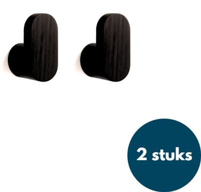 Houten Kapstokhaken - Kledinghaken - Ophanghaken - Handdoekhaken - Jashaken - 2 Stuks - Zwart