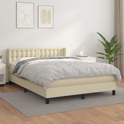 vidaXL - Boxspring - met - matras - kunstleer - crèmekleurig - 140x190 - cm