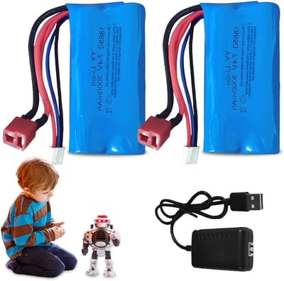 Oplaadbare Lithium Ion Batterijen 7.4 V 3000 mAh met Deans T Plug en Lader voor RC Voertuigen, Tanks en Robots - 2 Stuks