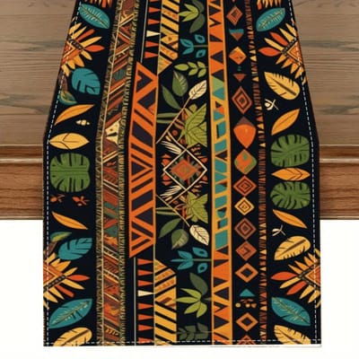 Levendige Afrikaanse Stijl Linnen Tafel Runner Commode Sjaal Decor Kleurrijke Bladeren Geometrisch Patroon Tafel Lopers Feestdecoratie 150x33cm