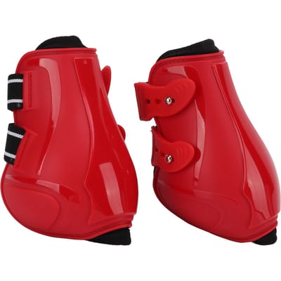 Bottes de Protection de Jambe de Cheval Obstacle Rouge Leggings pour Cheval Coque Dure en PU Néoprène Élastique Bottes pour Tendons Postérieurs de Cheval Rouge Arrière Large 35.83x15.75in red