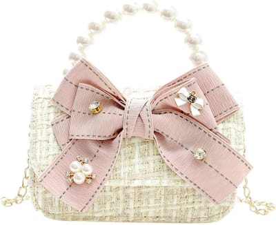 Elegante schoudertas met parelstrik voor meisjes, mini-handtas voor dagelijks gebruik en cadeaus.