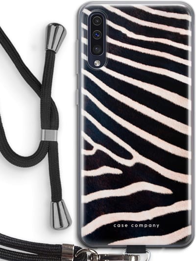 Hoesje met koord geschikt voor Samsung Galaxy A50 hoesje met Koord - Zebra - Telefoonhoesje met Zwart Koord - Bescherming aan alle Kanten en Over de Schermrand