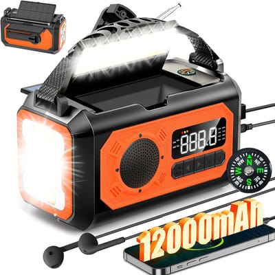 Noodradio - Zonne Crank Radio - Stroomuitval Voorbereiding - 12000mAh Dubbele Zonnepanelen - 15 x 8 x 8.5 cm - Oranje