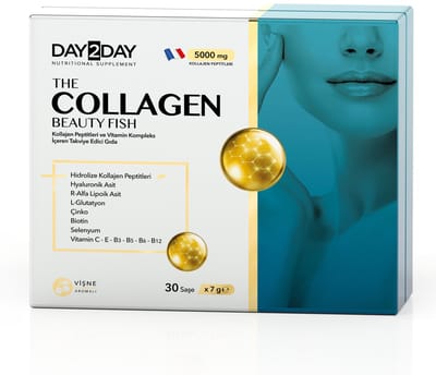DAY2DAY The Collagen Beauty Fish - Collageen - 5.000 mg gehydrolyseerd collageen gecombineerd met vitamines, mineralen en de belangrijkste antioxidanten voor het lichaam. - Kersensmaak