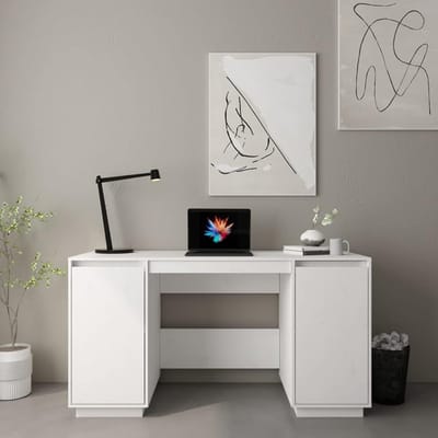 Wit Bureau - Werktafel Computertafel - Thuiswerk Kantoor - Massief Hout - 140x50x75cm - Wit