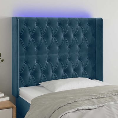 vidaXL - Hoofdbord - LED - 103x16x118/128 - cm - fluweel - donkerblauw