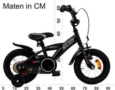 2Cycle Biker kinderfiets 12 inch (2 tot 4 jaar) voor jongens zwart