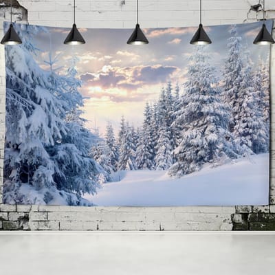 Sneeuwlandschap Wandtapijt Wanddecoratie Klein Fris Boheems Tafelmat Woonkamer Gedecoreerd Met Polyester Achtergronddoek 95x70CM gray