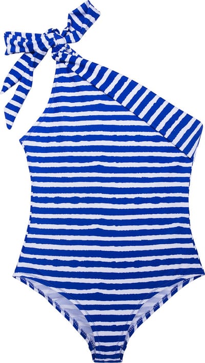 Badpak met een schouder kobalt blauw strepen 152-158