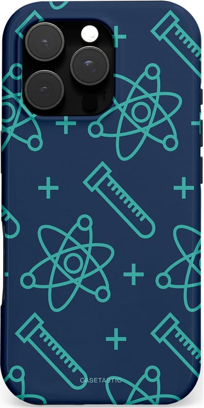 Casetastic hoesje geschikt voor Apple iPhone 16 Pro - MagSafe - Dubbellaagse bescherming - Atomen Creaties - Fashion Case - Donkerblauw Turquoise