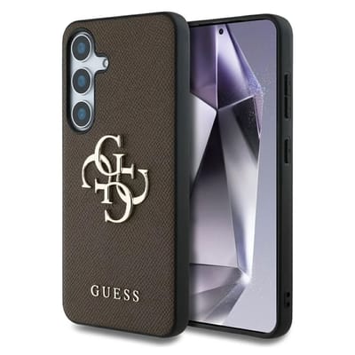 Guess 4G Metal Logo Saffiano Backcover geschikt voor Samsung Galaxy S25 - Bruin