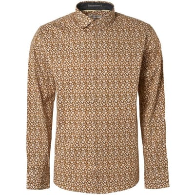 No Excess Shirt Stretch Allover Printed Olive Maat: S | Casual Overhemden Outlet | Heren | Beige