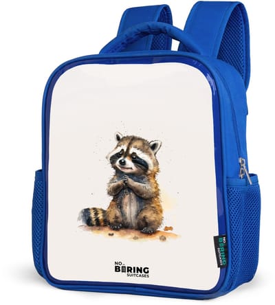 NoBoringSuitcases.com® - Rugzak blauw - Schooltas jongens - Wasbeer - Waterverf - Kleuren - Dieren - Kinder rugtas jongen - Boekentas kind - Kinderrugzak voor school - Schoolrugzak