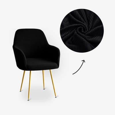 BankhoesDiscounter Knitted Stoelhoes met Armleuning – Eetkamer Stoelhoezen – Zetelhoes - Stoelbeschermers – Stoelhoezen Stretch - Zwart