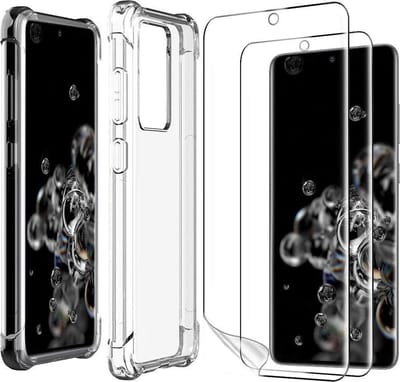 Hoesje Geschikt voor: Samsung Galaxy S20 Ultra - Anti Shock Hybrid Case & 2X Tempered Glas Combi - Transparant