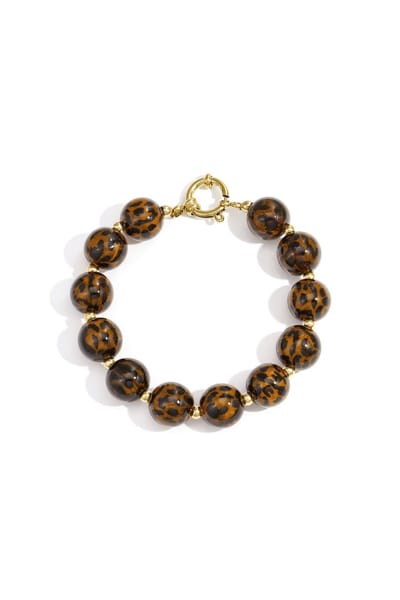 Armband - Grote Kralen - Acryl Beads - Luipaardprint - Stainless Steel