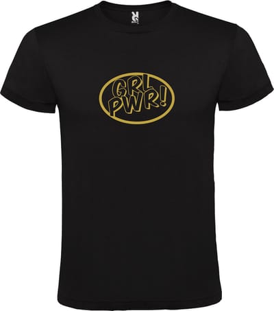 Zwart t-shirt met 'Girl Power / GRL PWR' print Goud Maat XS