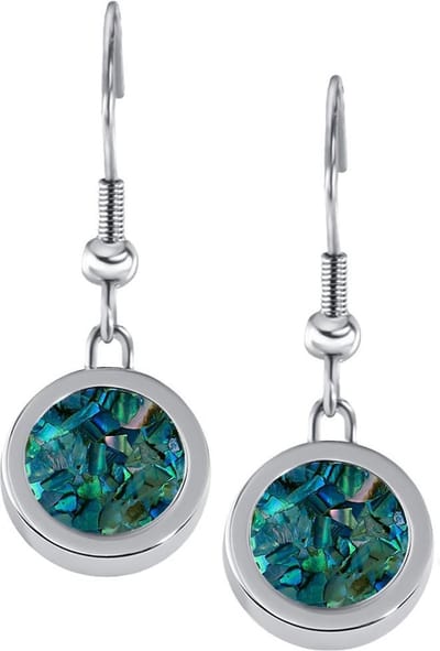 Quiges RVS Schroefsysteem Oorhangers Oorbellen Zilverkleurig met Verwisselbare Parelmoer Blauw Vlokjes Mini Munt Set - ECOS081