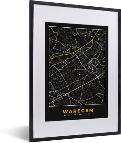 Fotolijst incl. Poster - Goud - Kaart - Plattegrond - Waregem - Stadskaart - 30x40 cm - Posterlijst